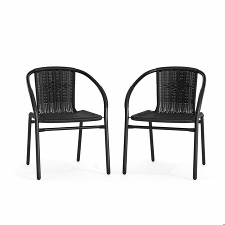 Flash Furniture Lila 2 Pack Black Rattan Indoor-Outdoor Restaurant Stack Chair 2-TLH-037-BK-GG